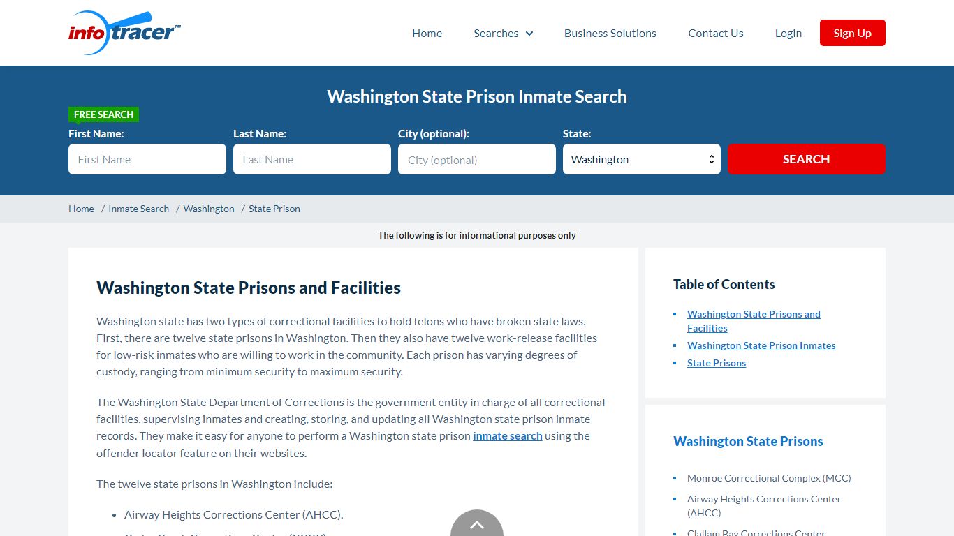 Washington State Prisons Inmate Records Search - InfoTracer
